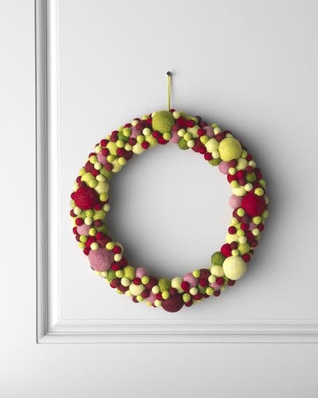 Handmade Hand Felted Wool Wreath - Multicolor Ball - 14"