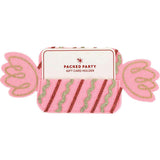 Packed Party Candy Pink Felt Gift Card Holder - Wrapped Candy-Shaped Holiday Gift Card Sleeve with Gold Glitter and Green Stripes for Christmas Gifting
