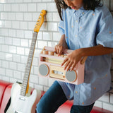retro wooden boombox tape recorder