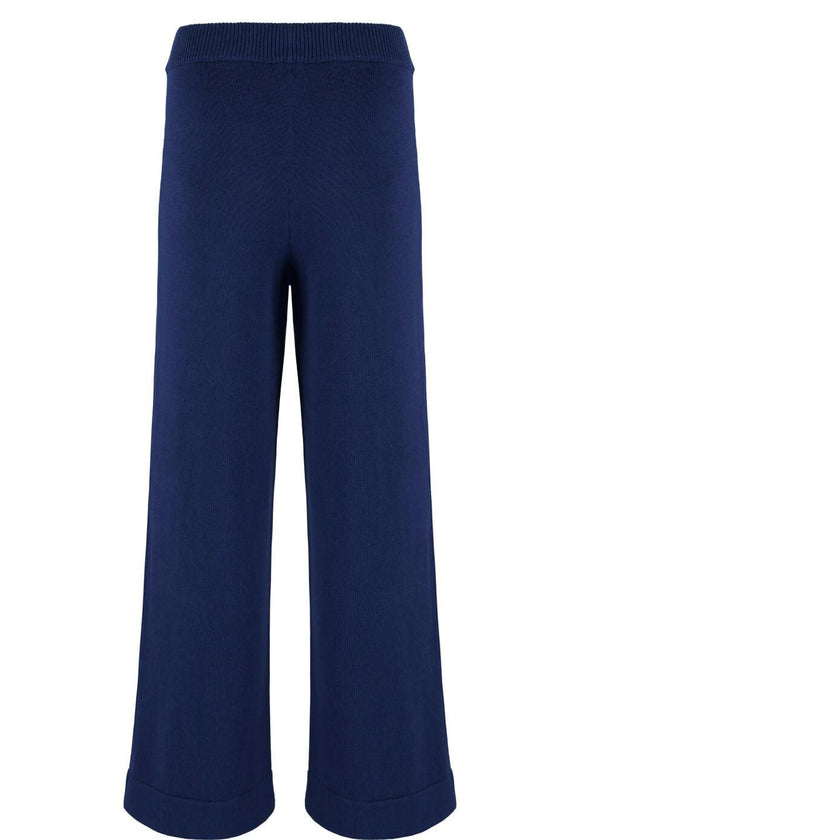 women's navy wide leg knit pant
