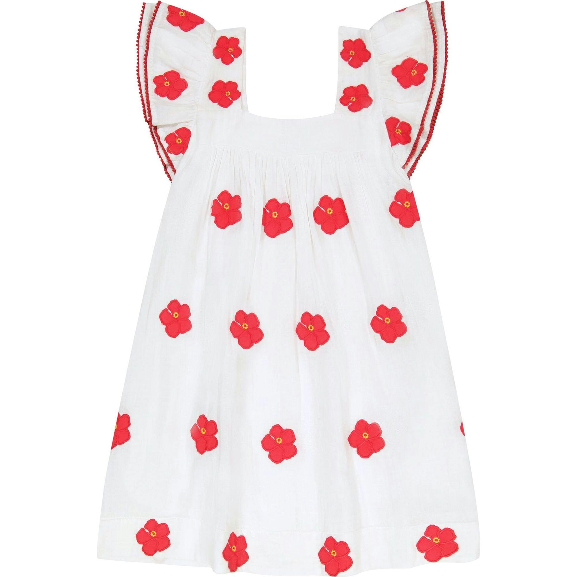 Women's Square Neck Embroidered Short Sleeve Mini Dress, Pink