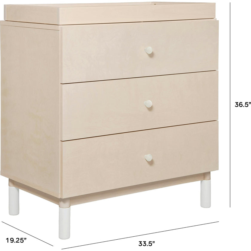 Gelato 3-Drawer Compact Changer Dresser with Removable Changing Tray (34") in Washed Natural / White