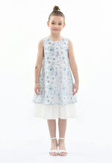Blue Floral Sleeveless Layered Dress