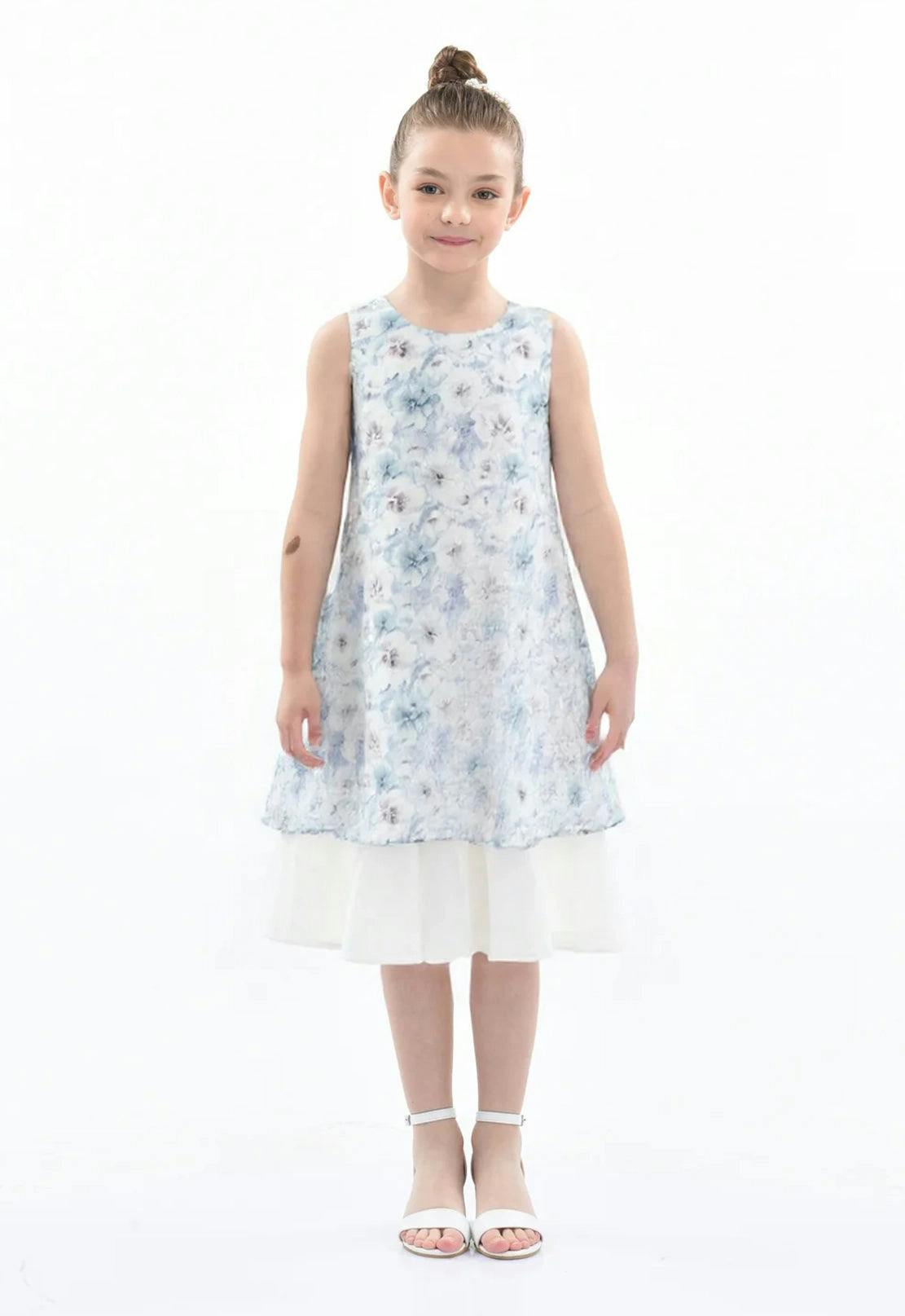 Blue Floral Sleeveless Layered Dress