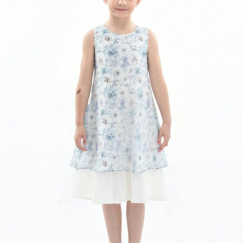 Blue Floral Sleeveless Layered Dress