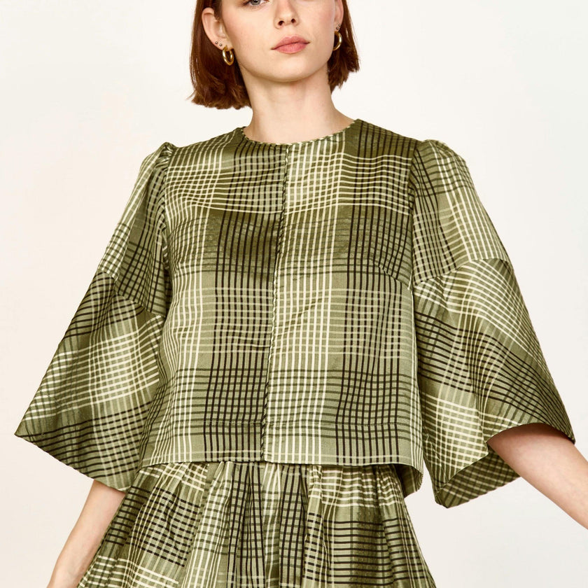 Provence Top in Olive Plaid