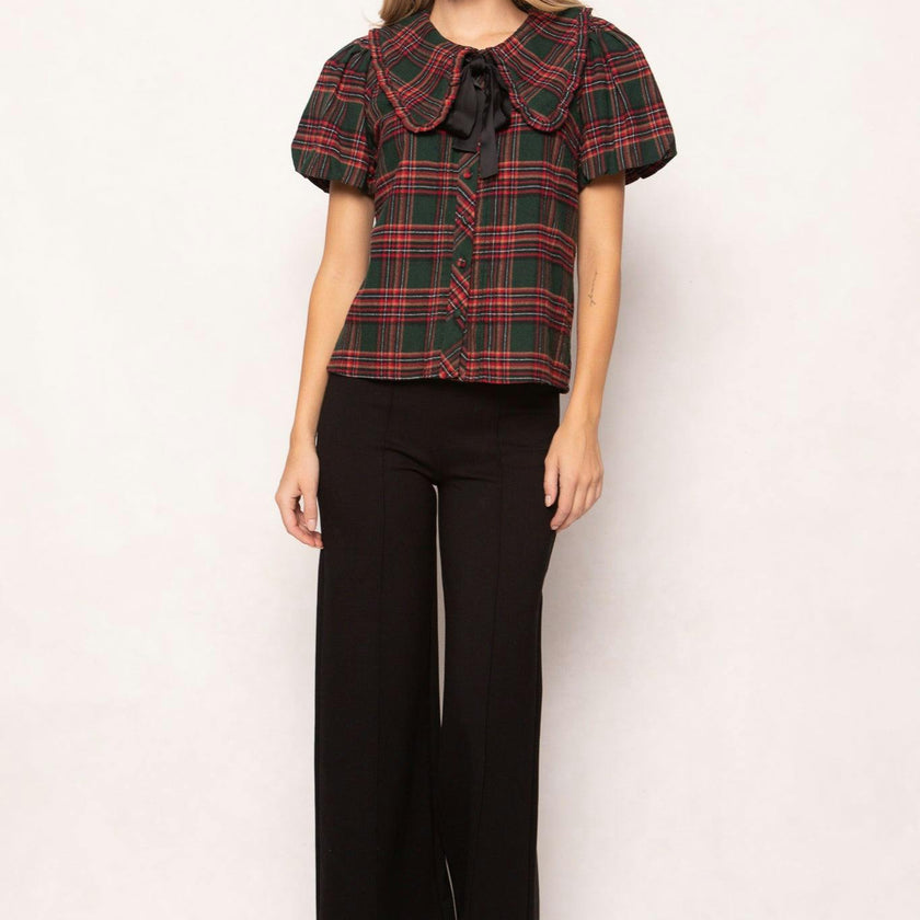 Andrea Blouse in Evergreen Plaid