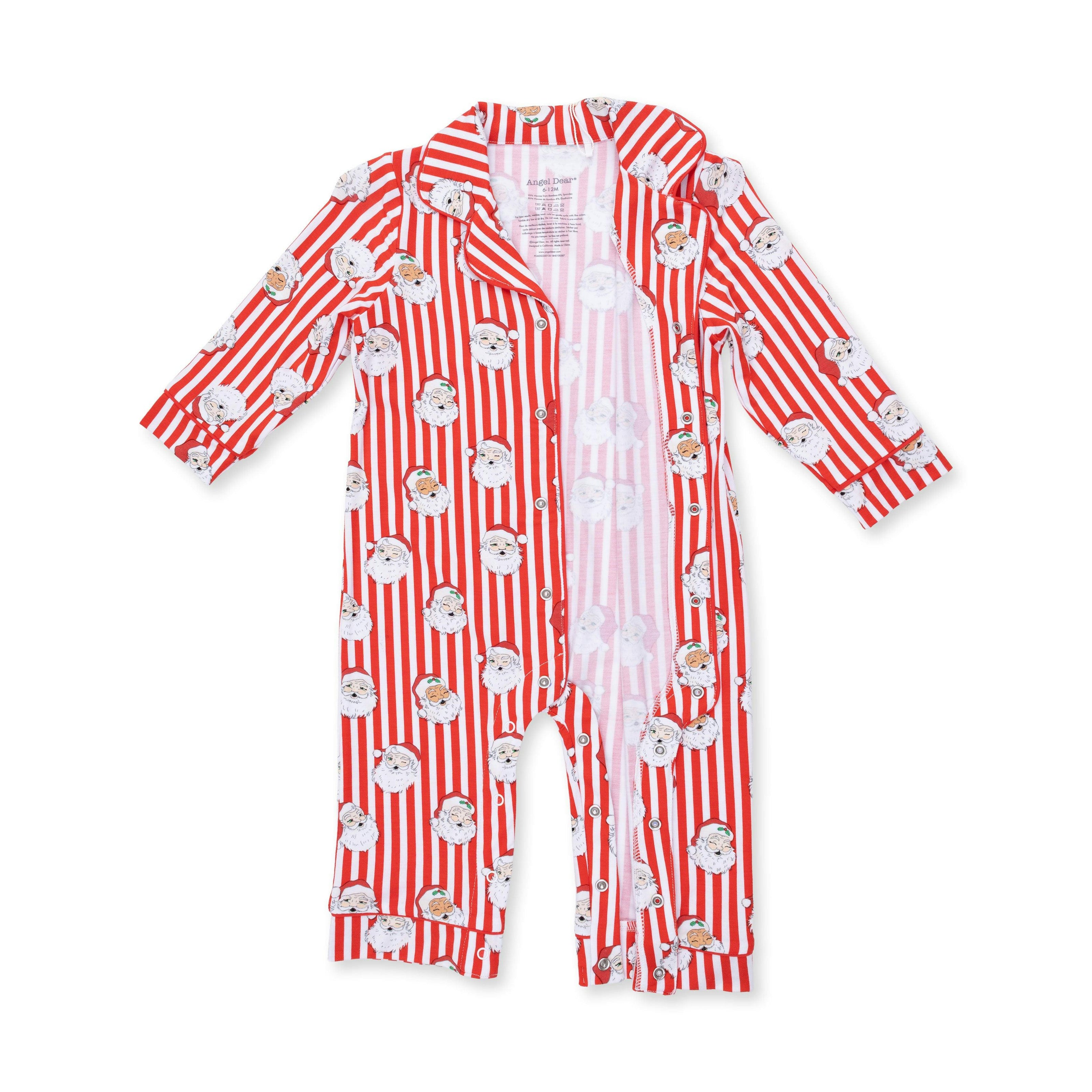 Vintage Santa Stripe - Bamboo - Long Sleeve Coat Style Romper