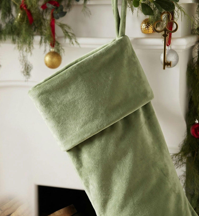 Classic Moss Green Velvet Handmade Christmas Stocking- 20"