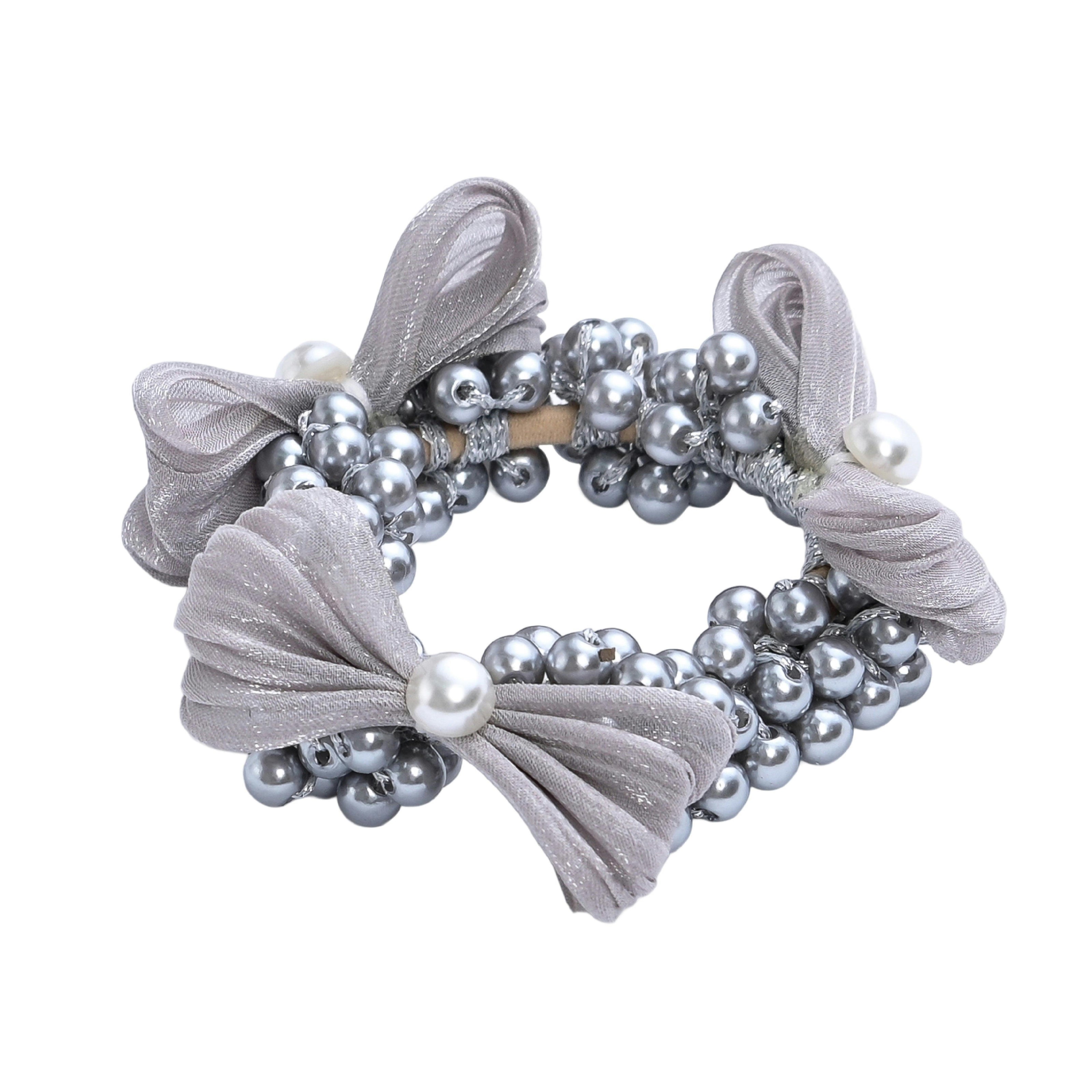 Pearl Cluster Bow Scrunchie Set