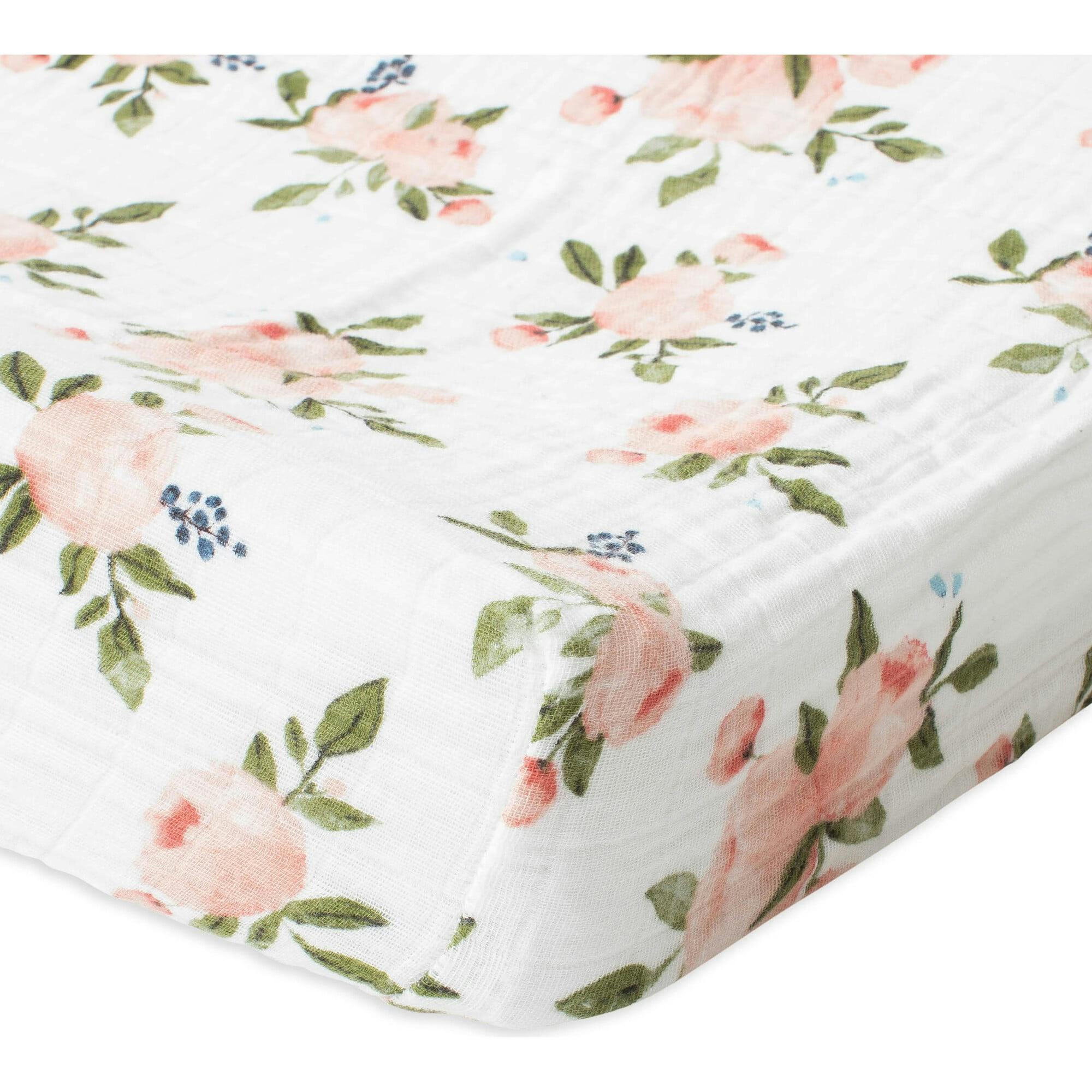 Cotton Muslin Changing Pad Cover - Watercolor Roses