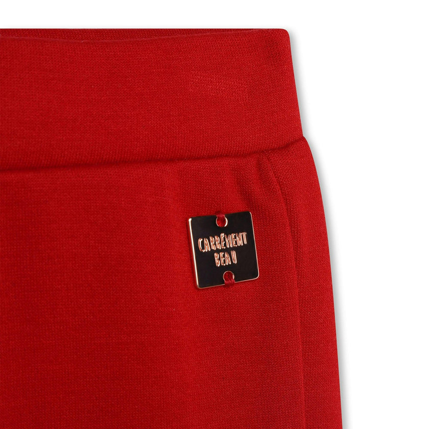 Red Ruffle Knit Trousers