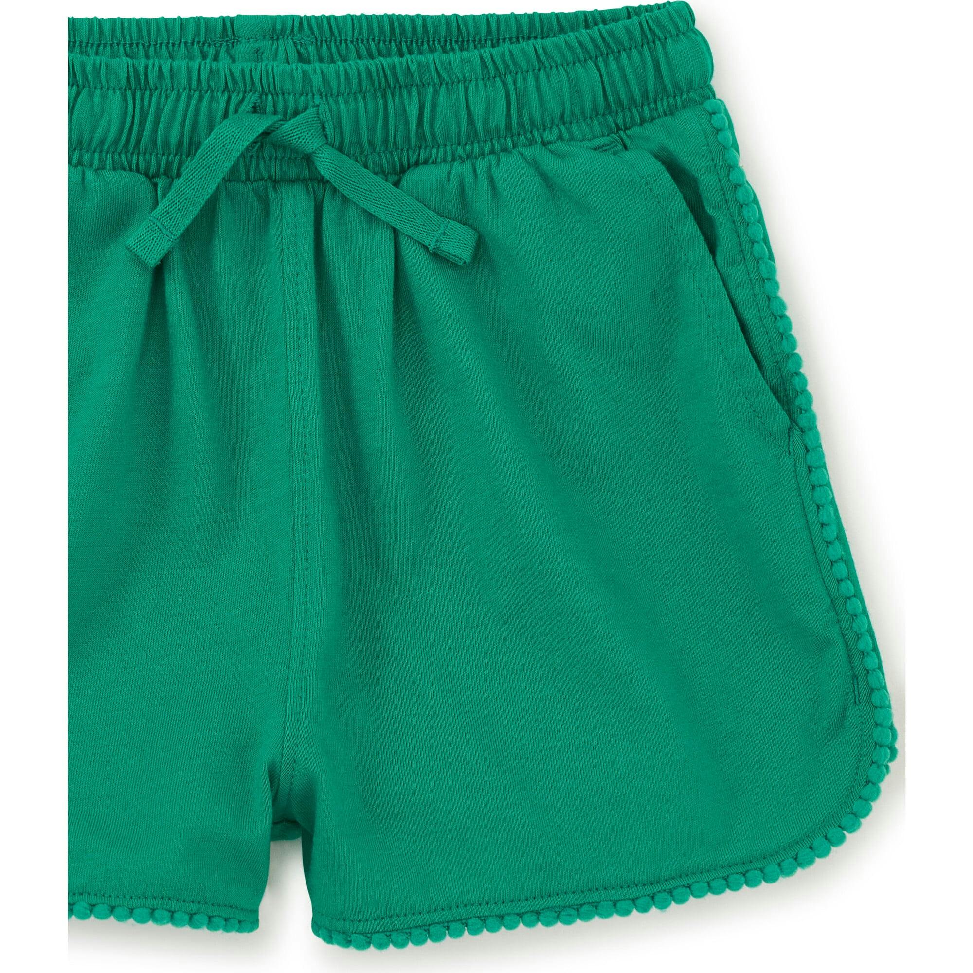 Pom-Pom Rounded Edge Drawstring Gym Shorts, Green