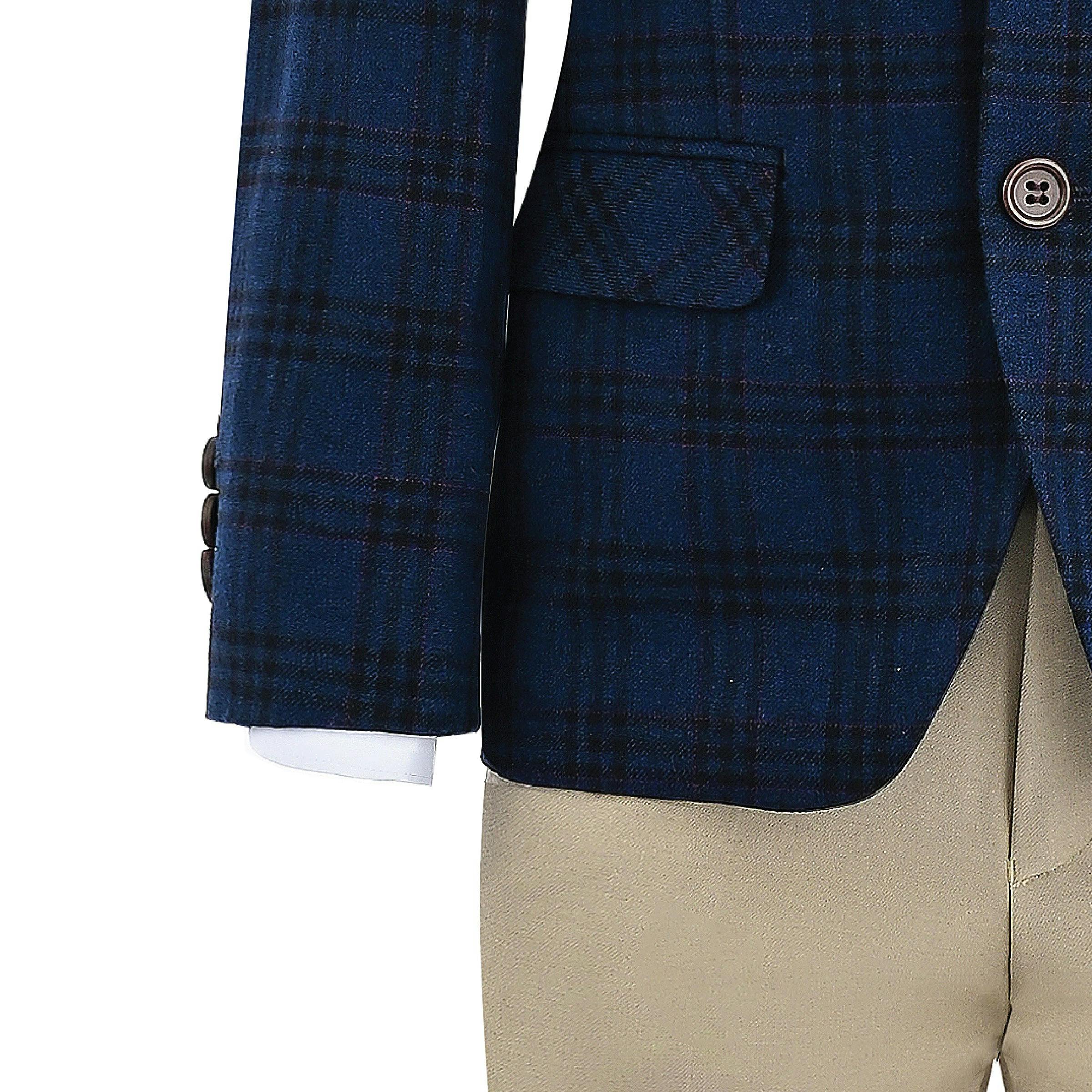 Blue Plaid Suit with Beige Accents