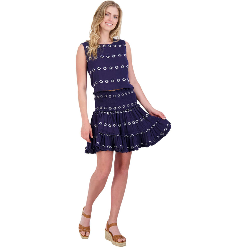 Women's Maribel Embroidered Crop Tank & Skirt Set, Blue