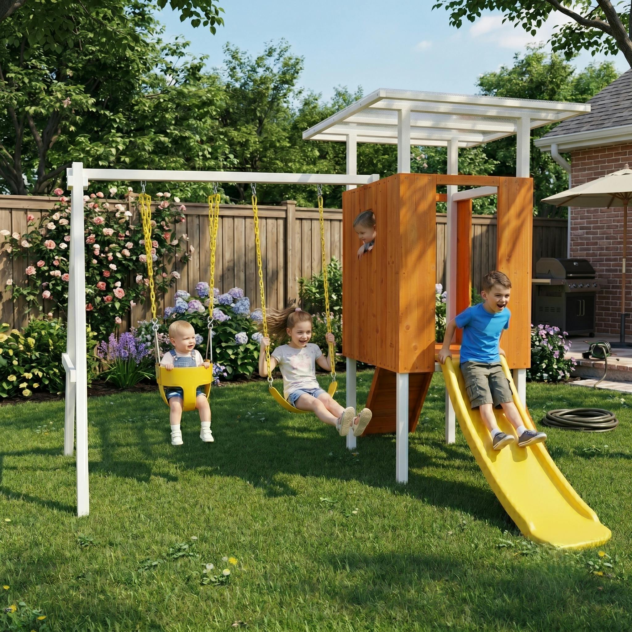 Forest Small Outdoor Toddler Swing Set | Compact Wooden Swing Frame for Babies & Kids