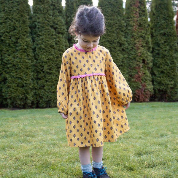 Toddler All-Over Print Lace Trim Long Sleeve Dress
