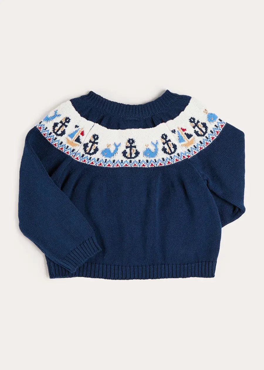 Nautical Fair Isle Cardigan in Navy (6mths-6yrs)