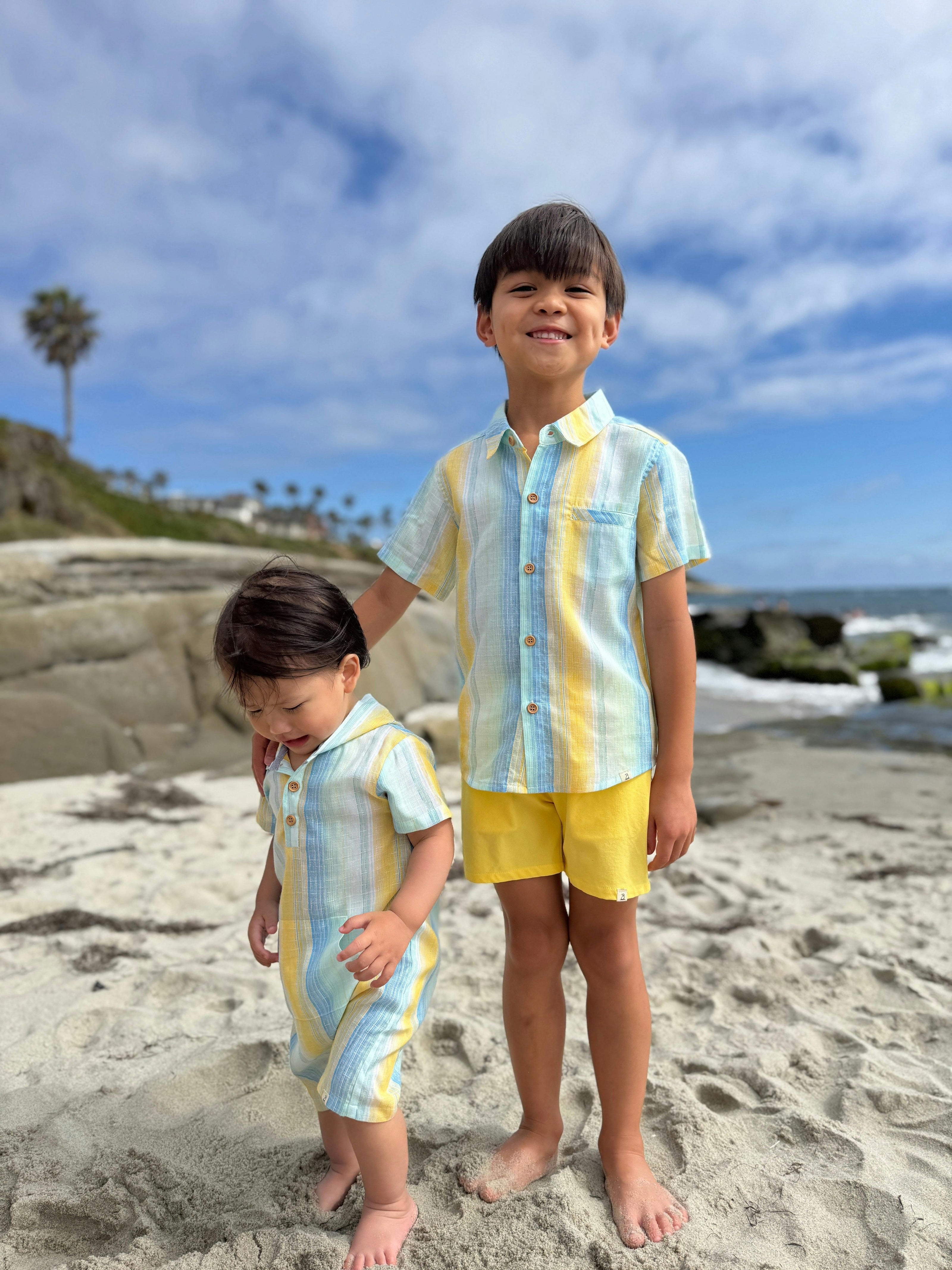 LEMON / BLUE STRIPE  NEWPORT WOVEN SHIRT