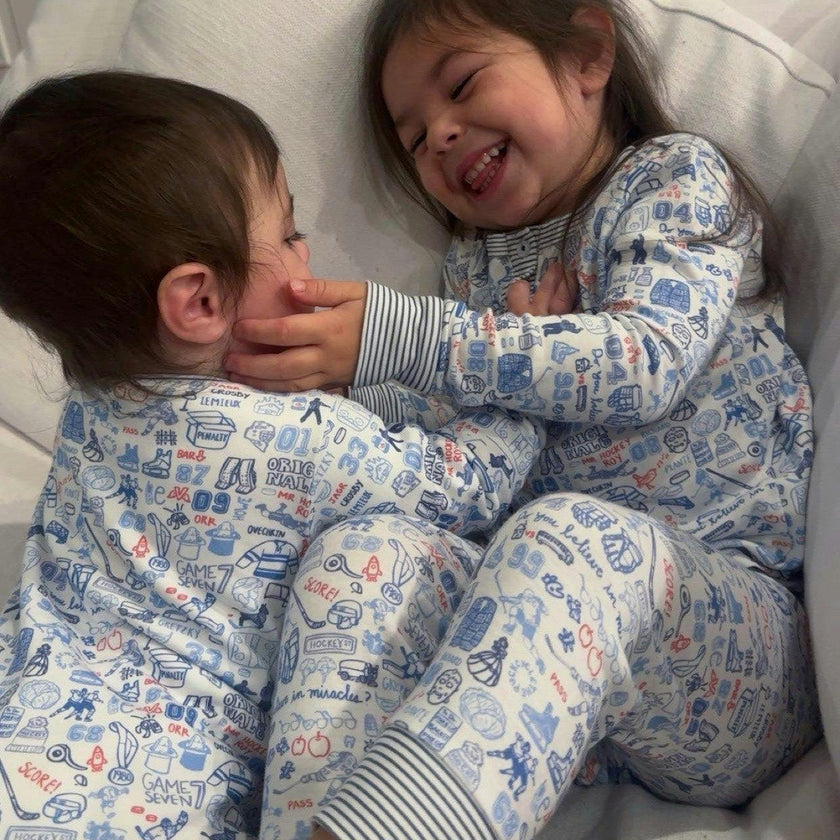 Hockey Two Piece Kids Henley Pajamas