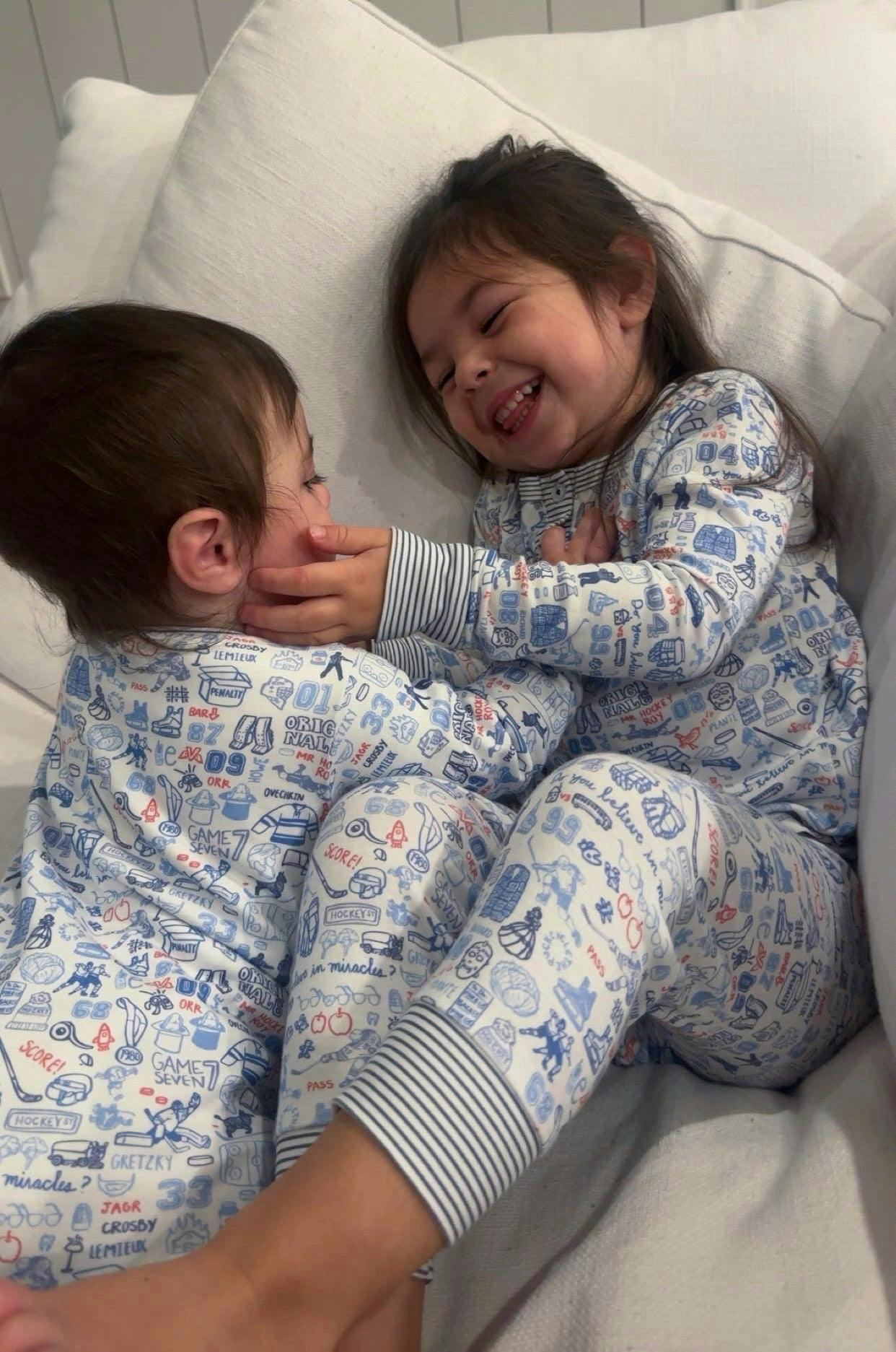 Hockey Two Piece Kids Henley Pajamas