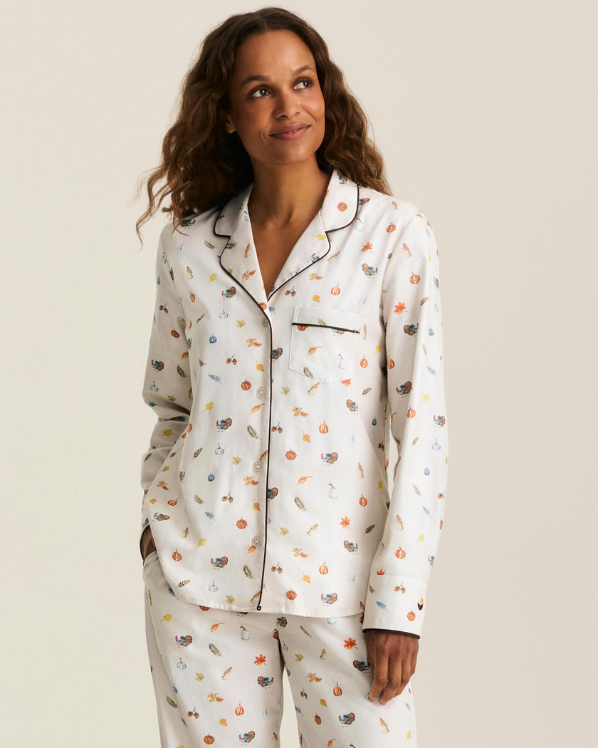 Women's Twill Pajama Set in Thanksgiving Traditions
