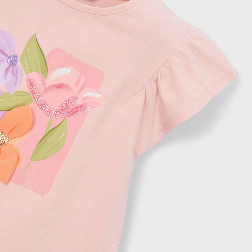 Pink T-Shirt With Ruffled Sleeves