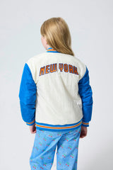 New York Knicks Basketball Youth Bomber Jacket in Sugar Swizzle and Blue