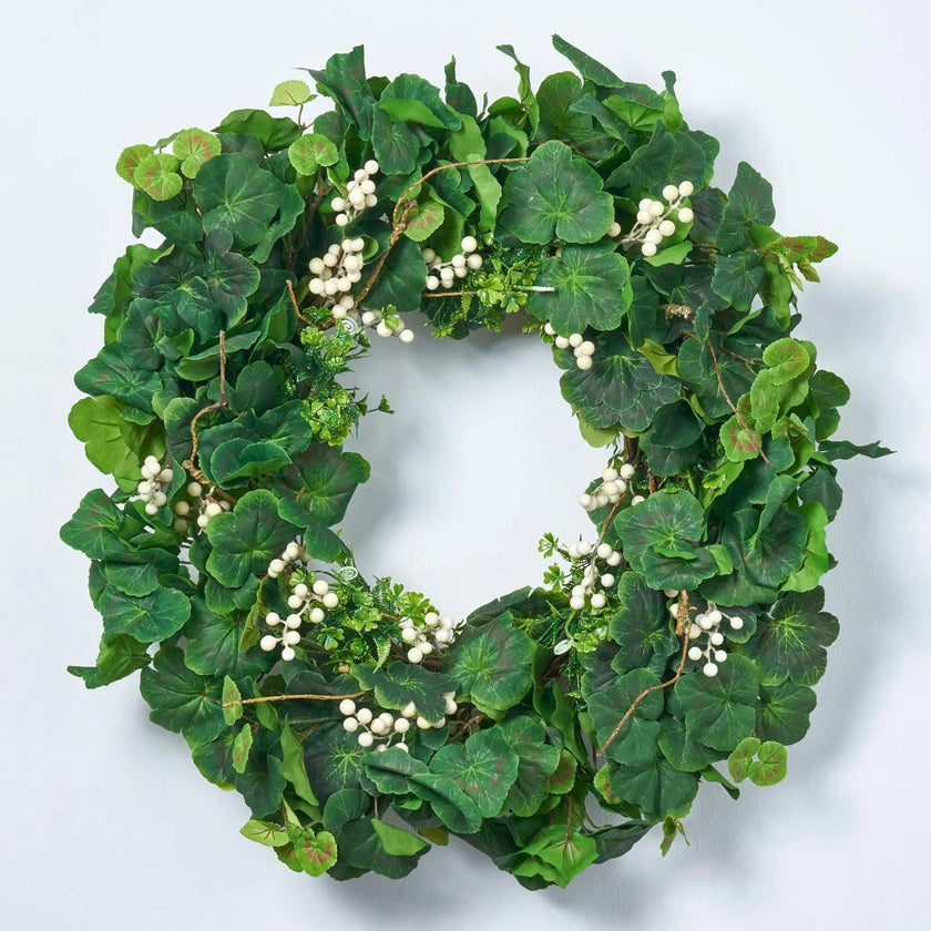 Everyday Mixed Greenery Geranium, Clover & White Berry Twig All Seasons Wreath