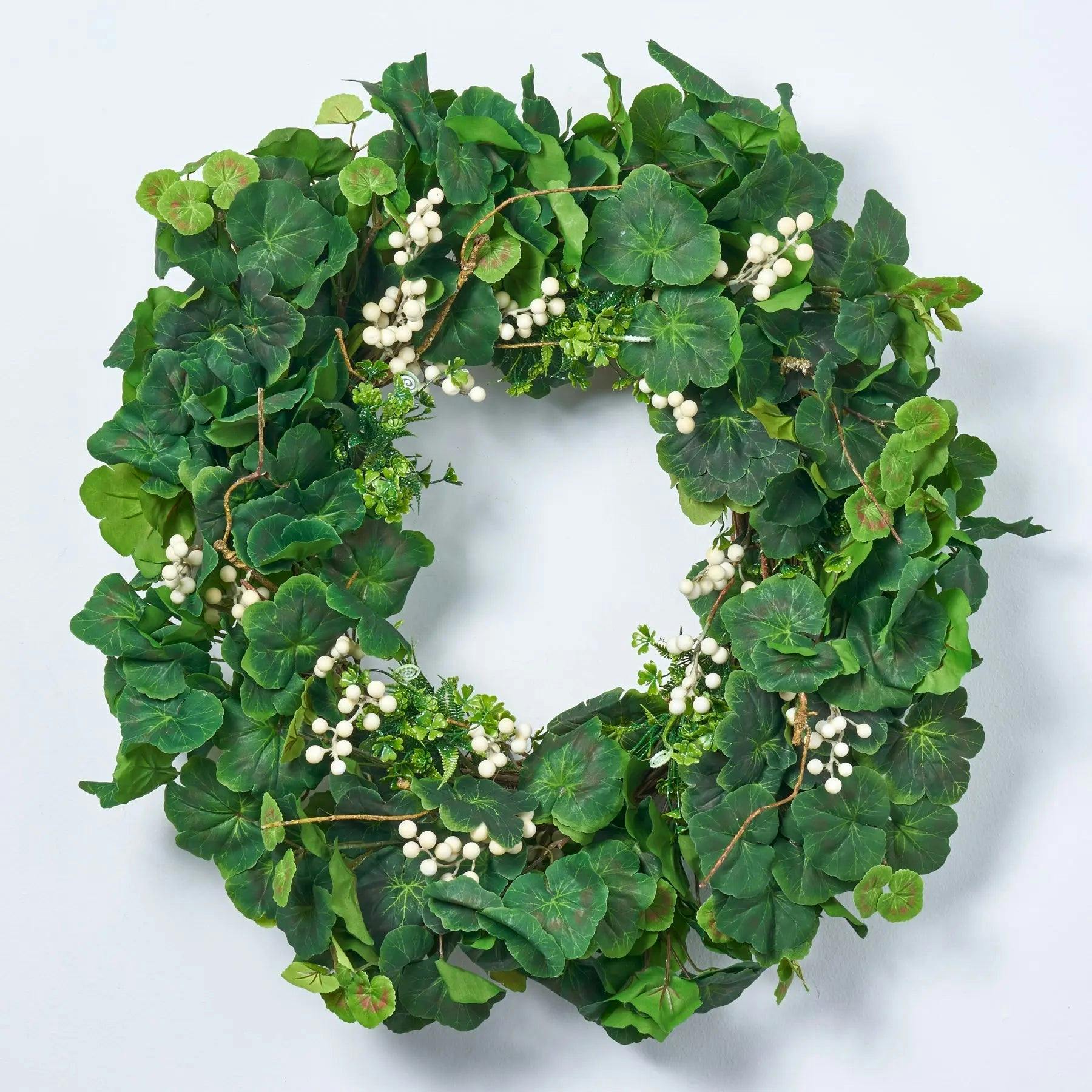 Everyday Mixed Greenery Geranium, Clover & White Berry Twig All Seasons Wreath