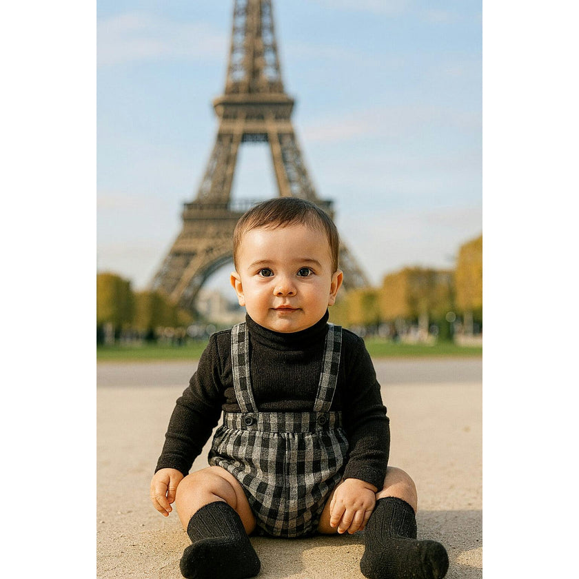 Plaid Collar Boys Overalls