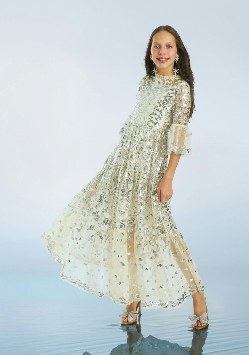 Tabitha Sequin Maxi Dress, Crème