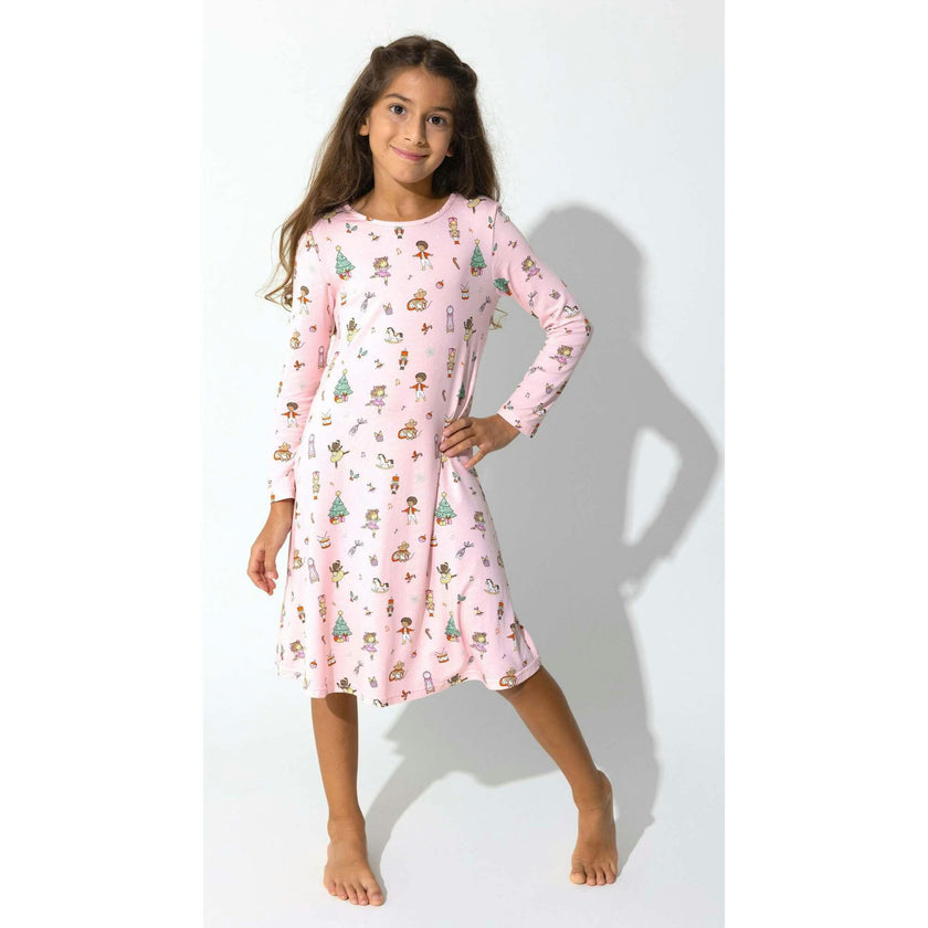 Nutcracker Pink Bamboo Girls' Long Sleeve Dress