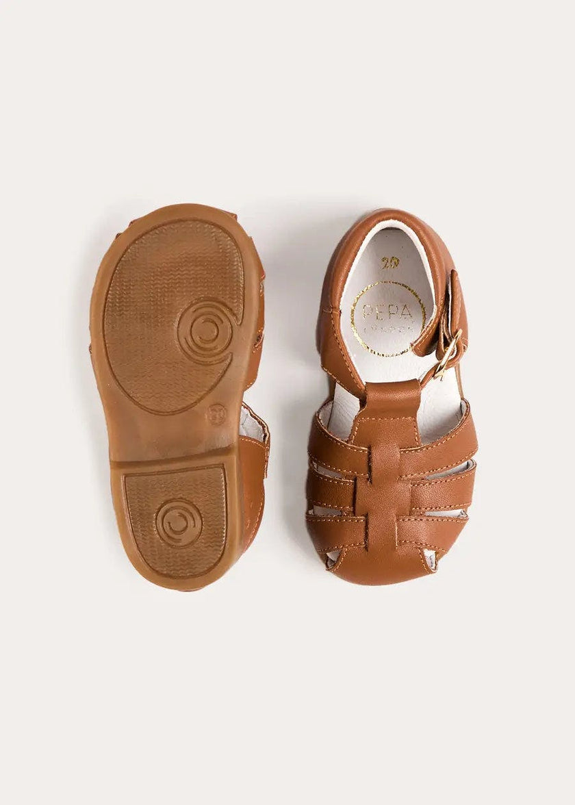 Woven Leather Fisherman Sandals in Brown (20-27EU)