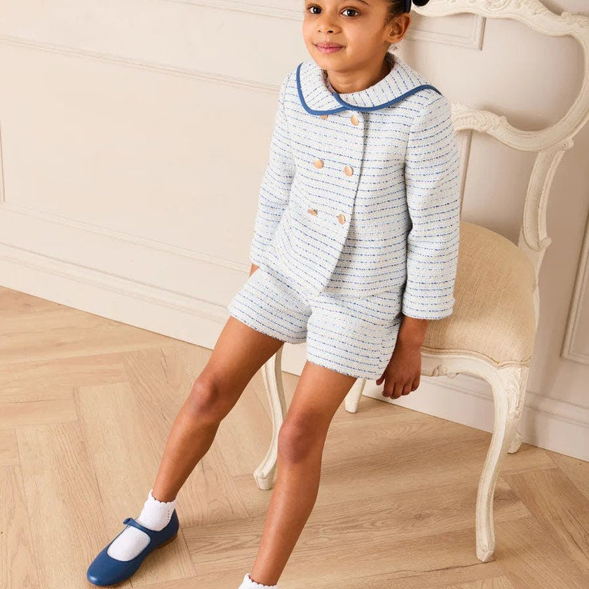 Brighton Boucle Tweed Gold Button Jacket in Blue (4-12yrs)