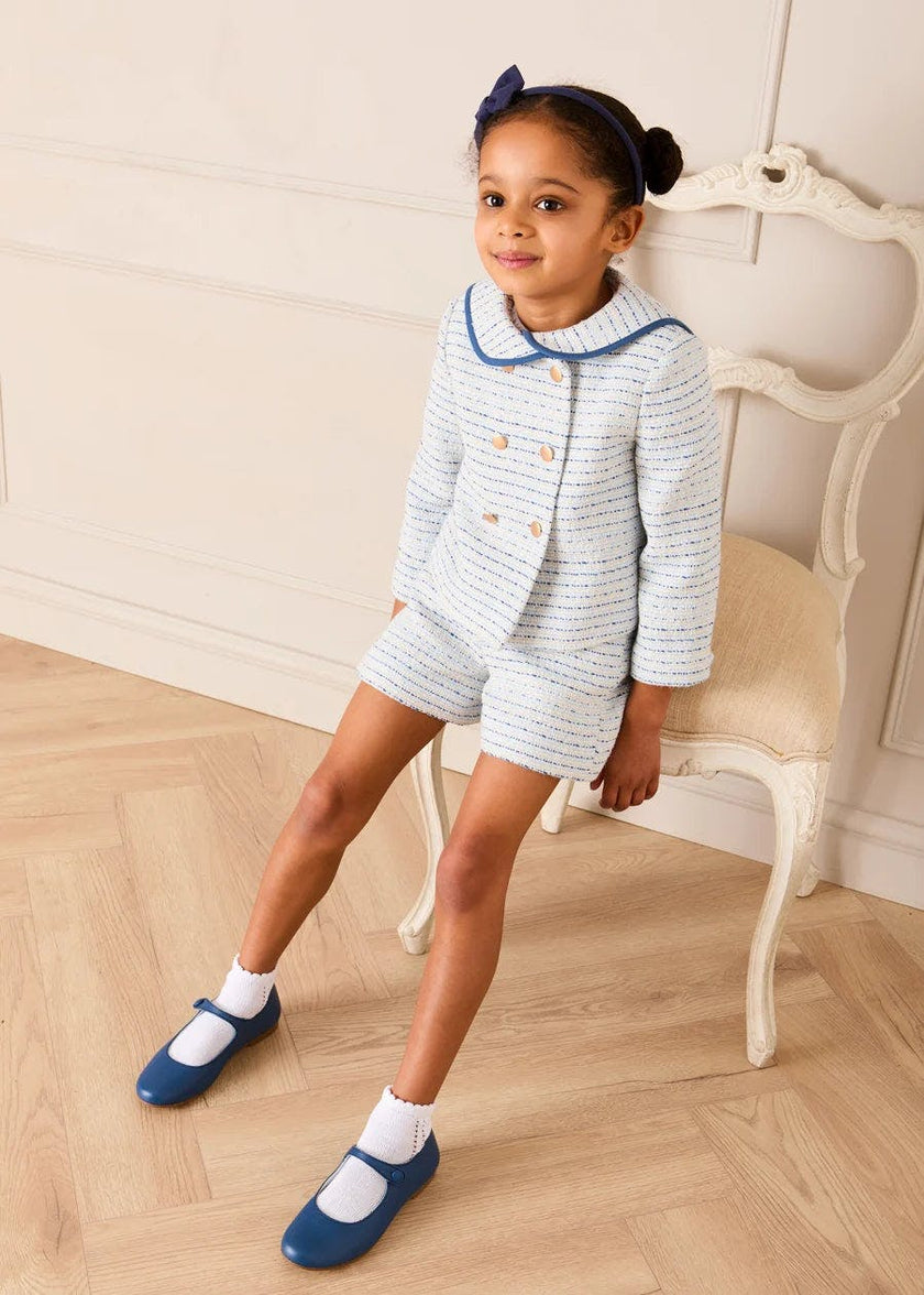 Brighton Boucle Tweed Gold Button Jacket in Blue (4-12yrs)
