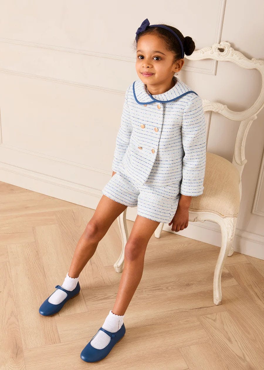 Brighton Boucle Tweed Gold Button Jacket in Blue (4-12yrs)