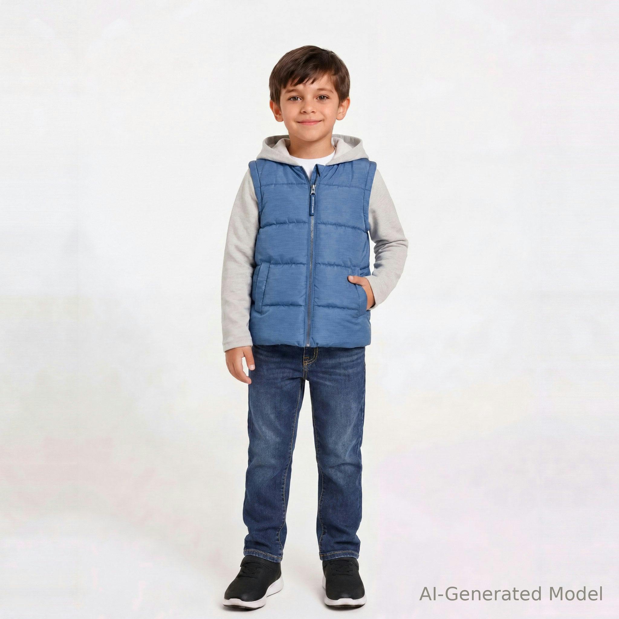 Hooded Puffer Vest Jacket | Heather Blue