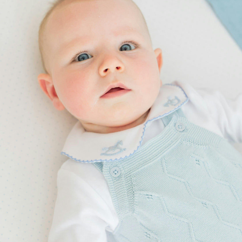 Pima Crib Sheet - Blue Micro Dot
