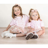 Lil Sis Embroidered Patch Short Sleeve Romper - Ballet