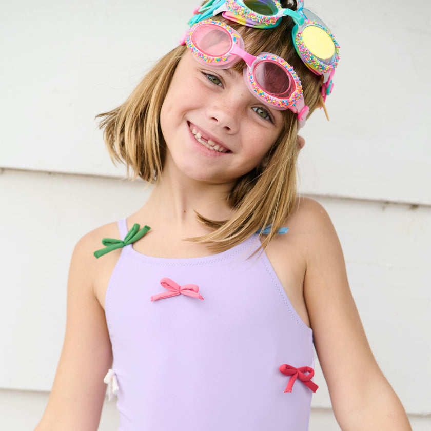 Girls Lottie Suit - Lavender Multi Bow Applique