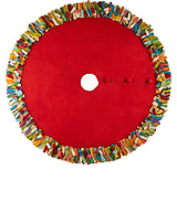 Handmade Felt Multicolor Fringe Border Red Wool Christmas Tree Skirt Arcadia Home