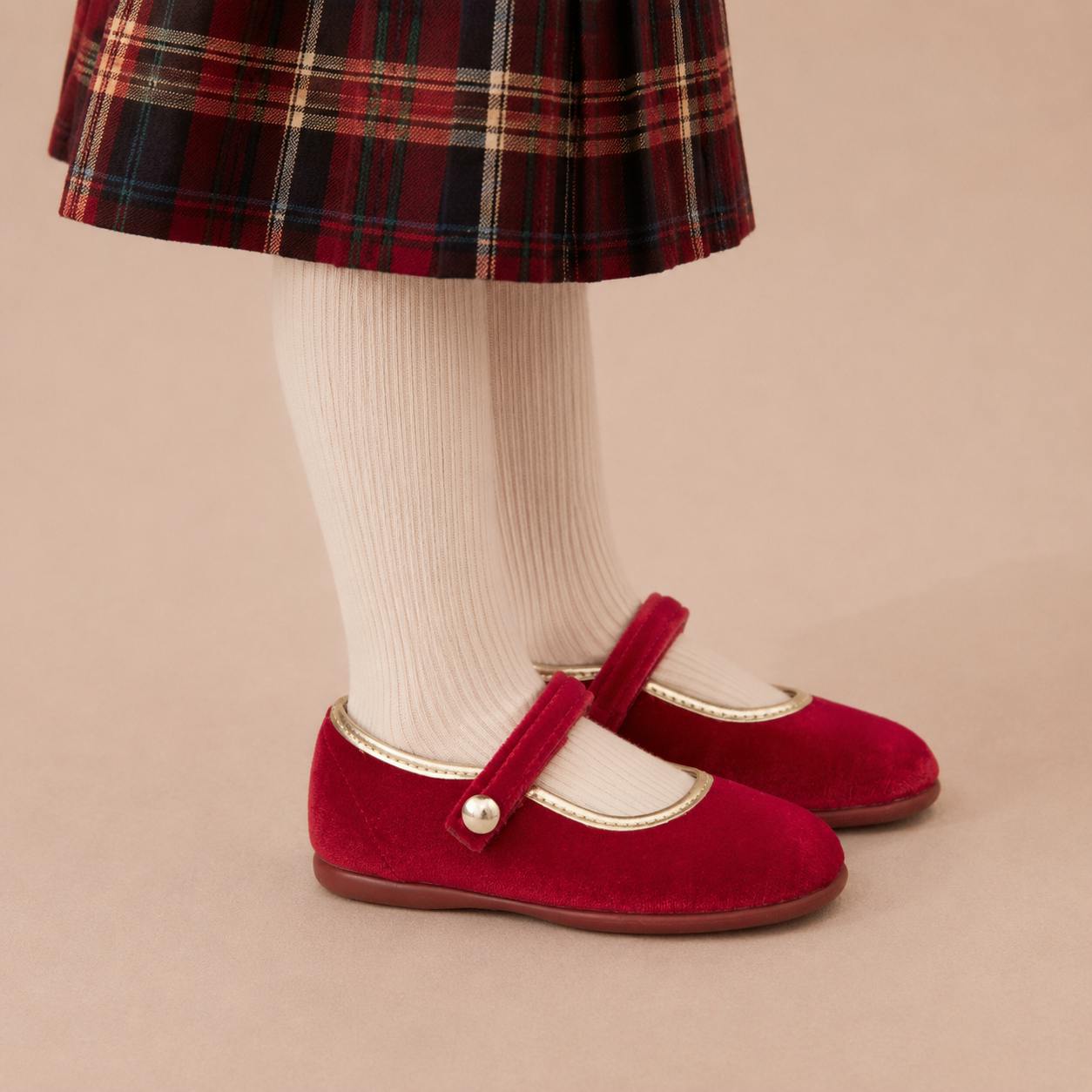 Golden Trim Mary Jane | Red Velvet