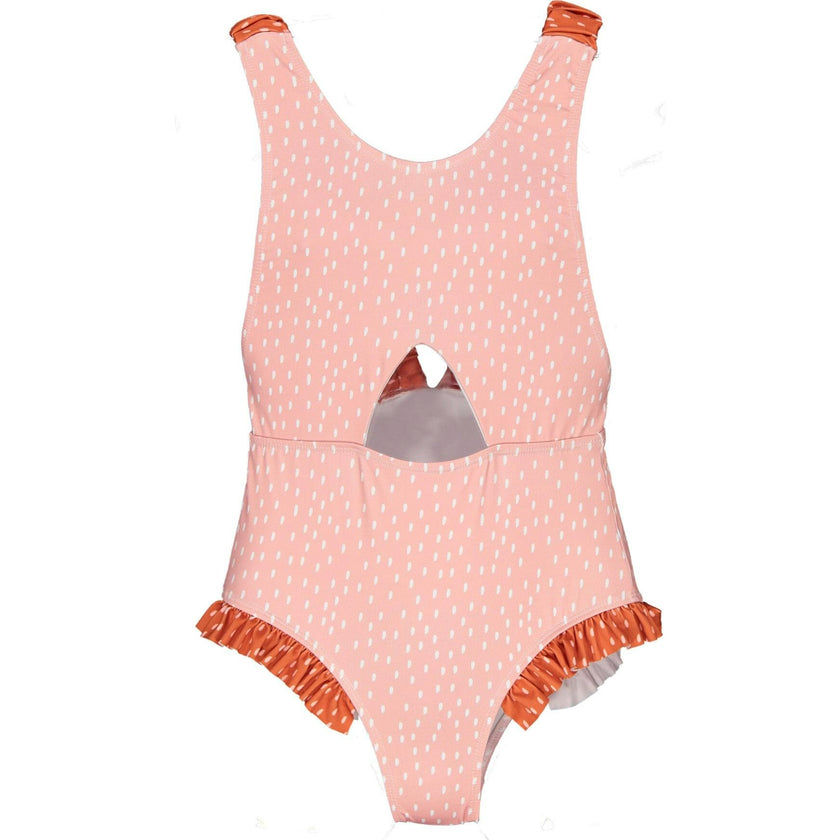 Dots Fluffy Back Strap One-Piece Swimsuit, Orange