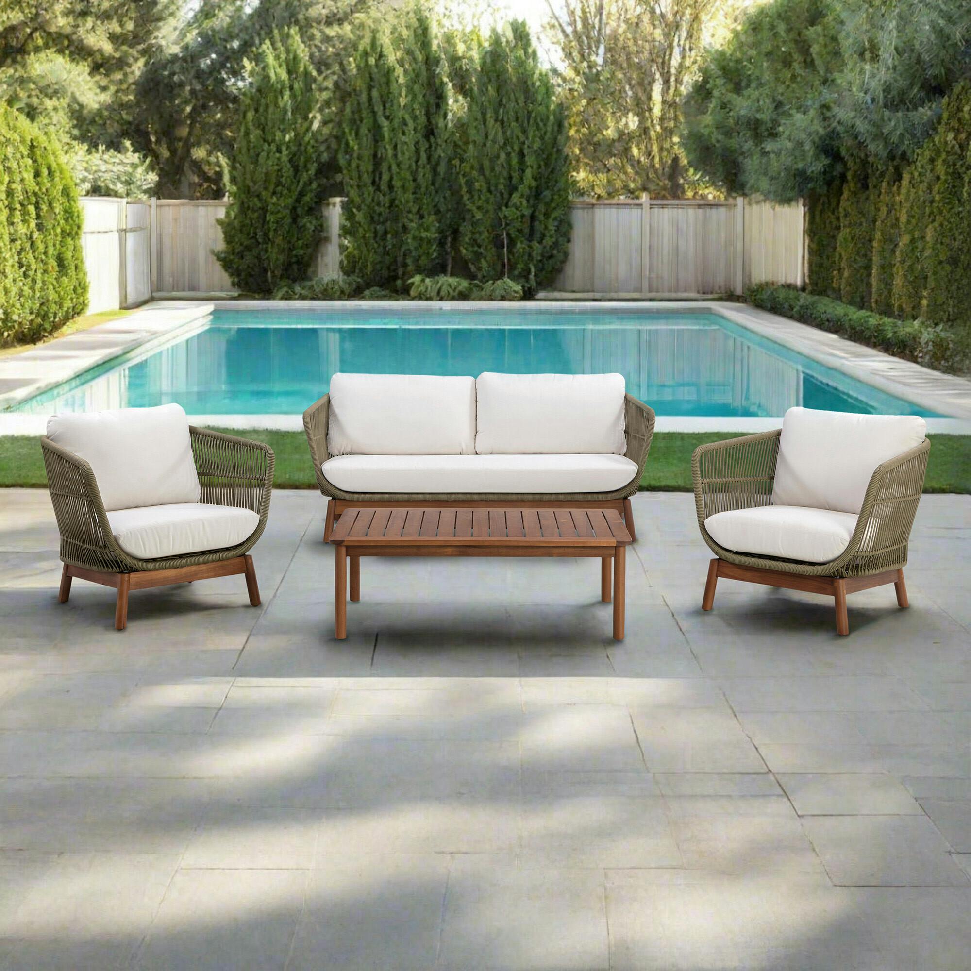 Teamson Home Outdoor Patio Sofa Set with Solid Acacia Base