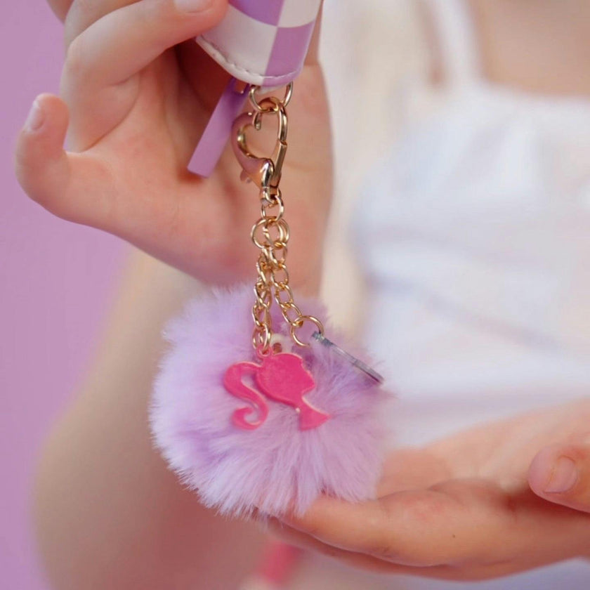 Barbie™ Purple Checkered Kids Zip Wallet with Pom Charm