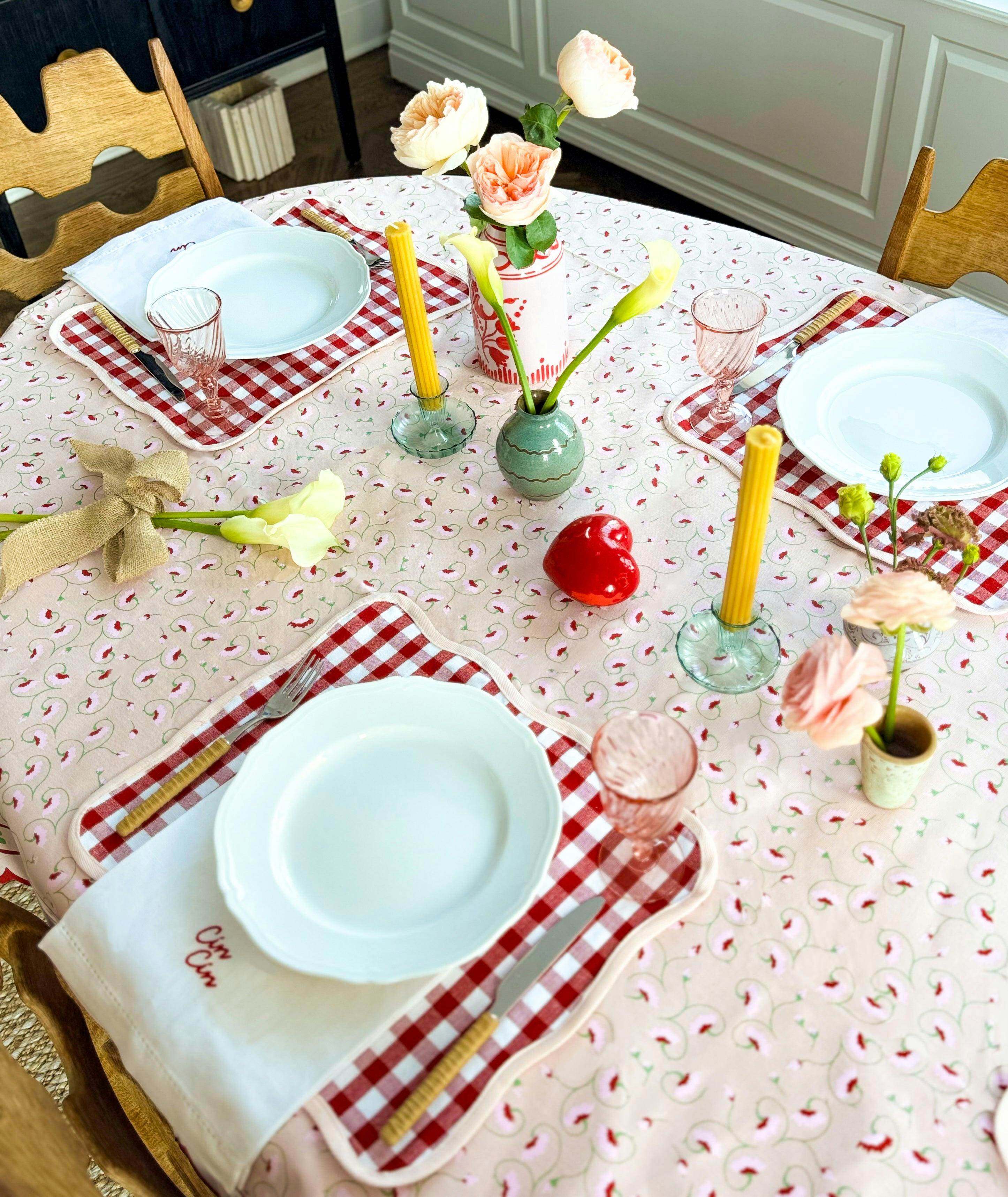 Set of 4 Reversible Gingham Placemats – Red/Blush