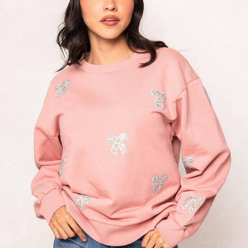 Micah Crew Neck Sweatshirt in Pink & Bows