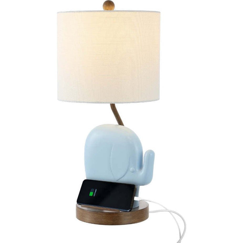 Ellie Bohemian Designer Iron/Resin Elephant LED Kids Table Lamp with Phone Stand and USB Charging Port