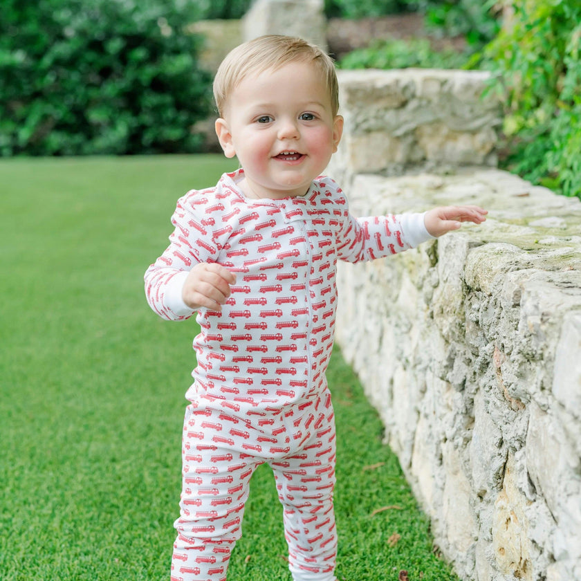 Parker Boys' Zipper Pajama - Fire Truck Red